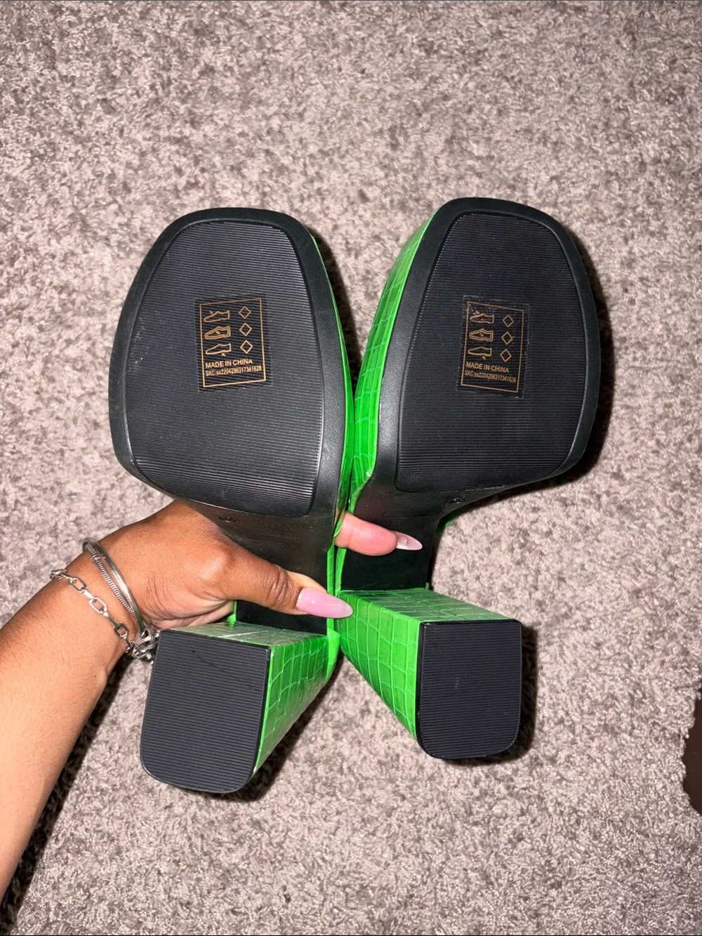 Women's Neon Green Platform Block Heel Sandals